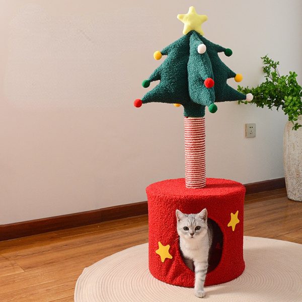 Kratzbaum Tannenbaum, Katzenhaus für Katzen zum Ausruhen, 85 cm hoher aus Plüsch & hochwertigem Sisal – Bild 3