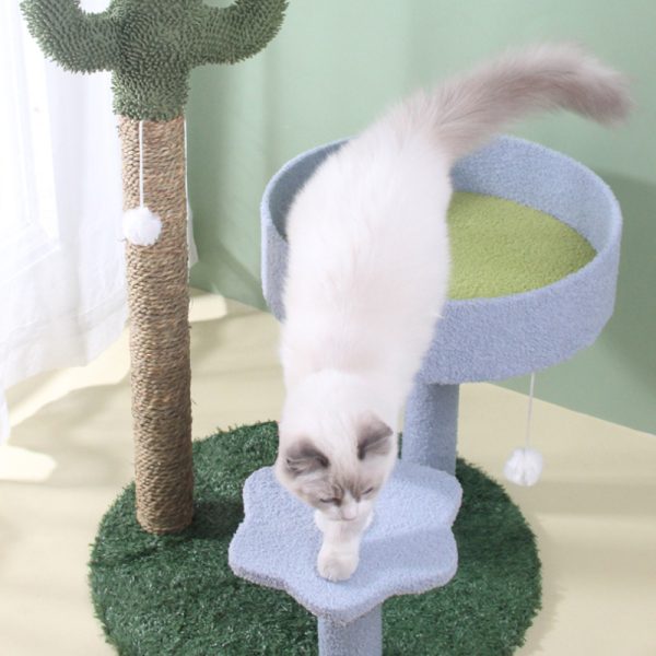 Kratzbaum Modern, Kaktusform Sisal-Kratzbaum, Stylischer Grün & Blau, Multifunktionales, Ruheplatz für Ihre Katze – Bild 5