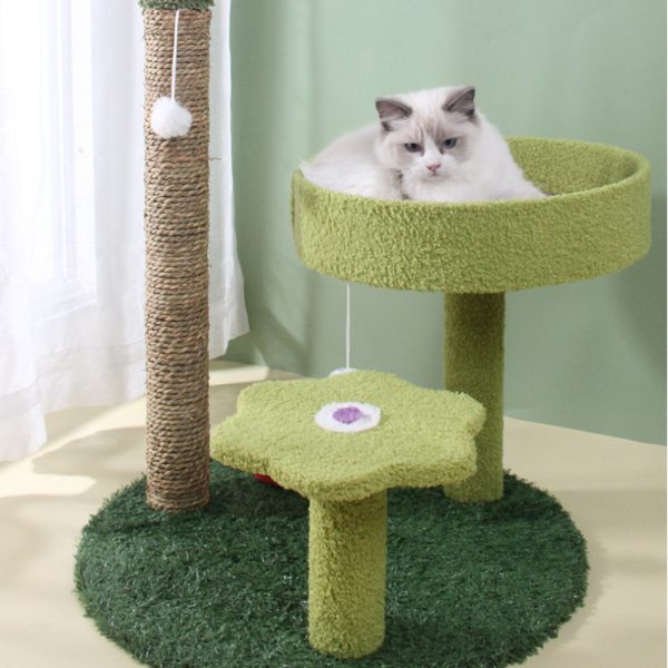 Kratzbaum Modern, Kaktusform Sisal-Kratzbaum, Stylischer Grün & Blau, Multifunktionales, Ruheplatz für Ihre Katze – Bild 4