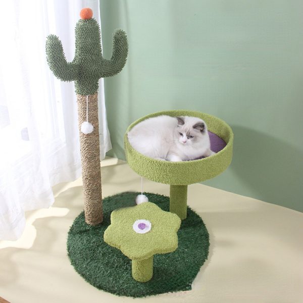 Kratzbaum Modern, Kaktusform Sisal-Kratzbaum, Stylischer Grün & Blau, Multifunktionales, Ruheplatz für Ihre Katze – Bild 2