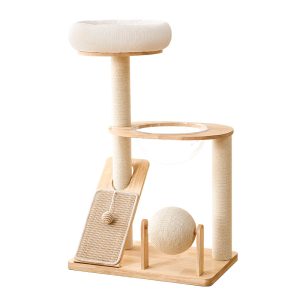 Katzenbaum groß, Geräumiger Katzenkletterbaum aus Massivholz, mit Katzenbett & Katzenkratzbrett für gesunde Krallenpflege