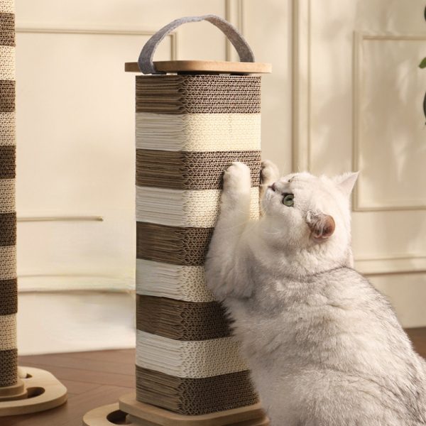 Moderner Kratzbaum, Dicker Wellpappe mit Spielball aus massivem Holz, Höhenverstellbar & Tragbar, für Katzen aller Größen – Bild 6