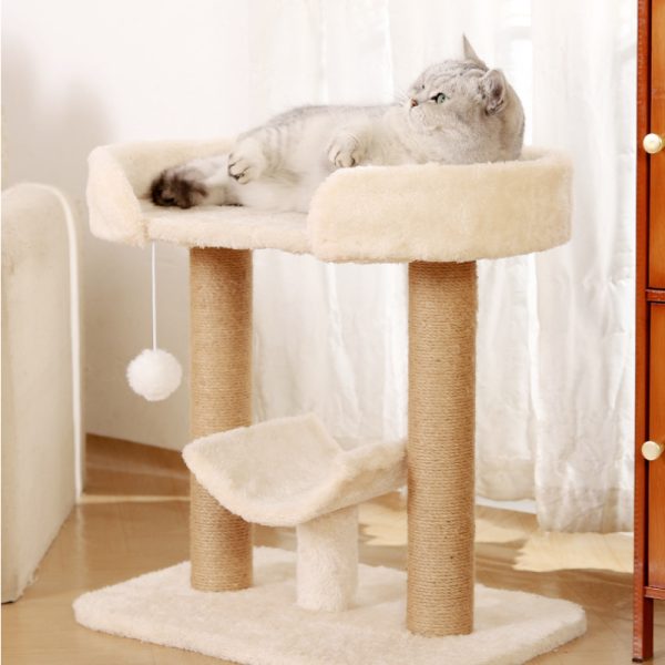 Kratzbaum groß, Katzenbaum mit Zwei Katzenbetten und Sisal-Katzenkratzbaum, Katzenliegeplatz & hängendem Plüschball – Bild 4