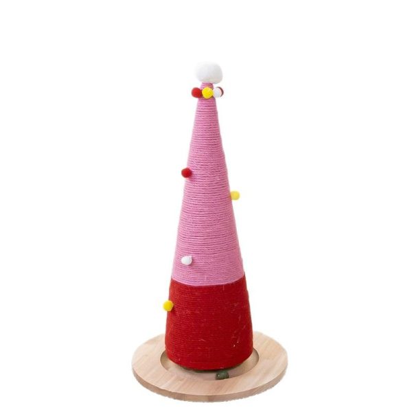 Moderner Kratzbaum, Rosa Sisal Weihnachtsbaumform Kratzbaum, stabiler Standfuß, Drehball für endlosen Spaß, 32x32x62 cm