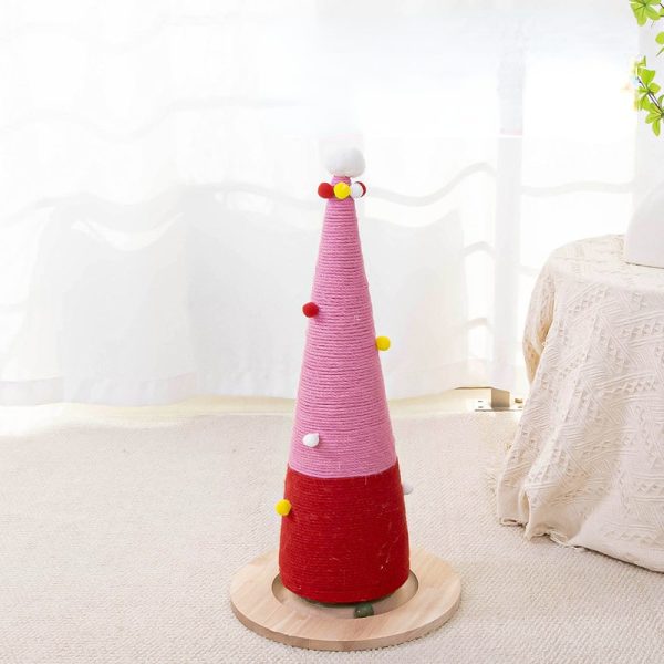 Moderner Kratzbaum, Rosa Sisal Weihnachtsbaumform Kratzbaum, stabiler Standfuß, Drehball für endlosen Spaß, 32x32x62 cm – Bild 2