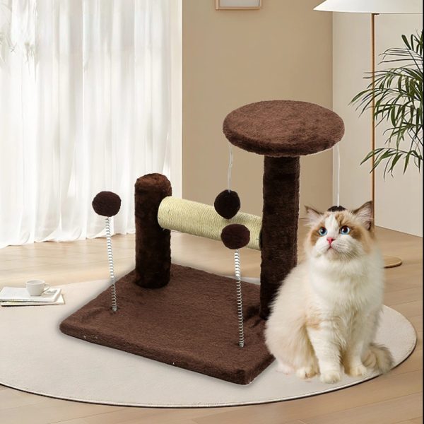 Kratzbaum Katzen, kleiner Multifunktionaler Sisal & Plüsch Kratzbaum, Silbergrau und Braun, Empfohlen für Kätzchen zum Spielen – Bild 4