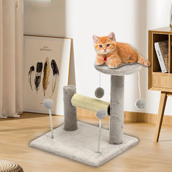 Kratzbaum Katzen, kleiner Multifunktionaler Sisal & Plüsch Kratzbaum, Silbergrau und Braun, Empfohlen für Kätzchen zum Spielen – Bild 3