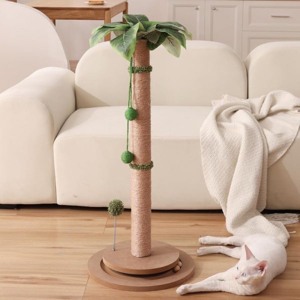 Kratzbaum Modern, Sisal Simulation einer Kokospalme, Hochwertiger Katzenkratzbaum mit interaktivem Cat-Drehteller & Sisalbälle – Bild 2