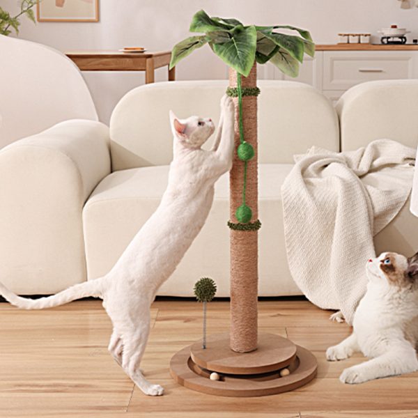 Kratzbaum Modern, Sisal Simulation einer Kokospalme, Hochwertiger Katzenkratzbaum mit interaktivem Cat-Drehteller & Sisalbälle – Bild 3