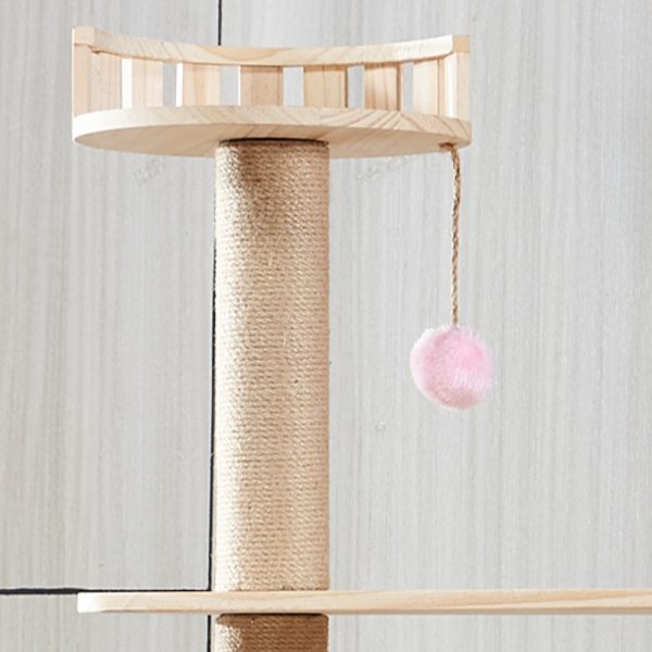 Katzenbaum Holz, Mehrstufiger Kratzbaum aus hochwertigem Holz,  gemütlichem Katzenhaus & -höhlen, für Spiel und Entspannung – Bild 2