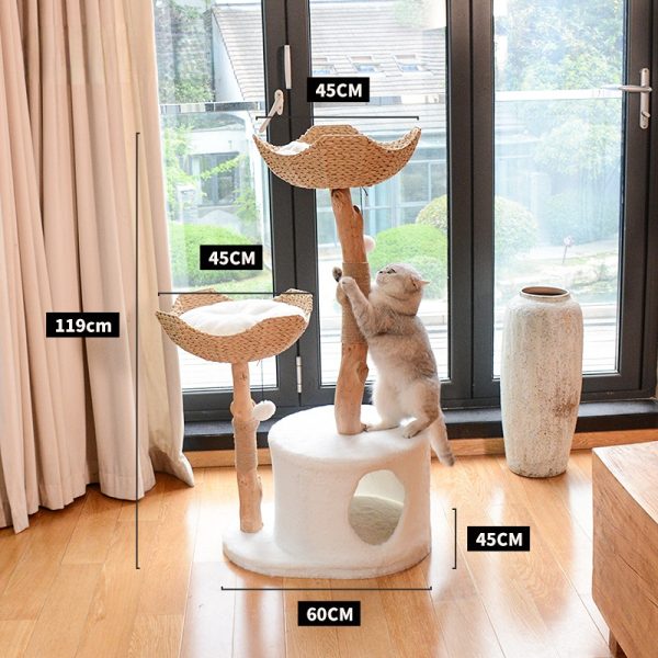 Katzenbaum Holz, Holz Katzenkratzbaum für Mehrkatzenhaushalte, mit doppeltem Rattan-Katzenbett & abnehmbaren Kissen – Bild 2