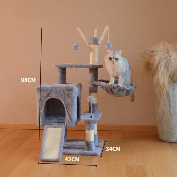 Katzenbaum groß, Katzenbaum für 2 Katzen, Grau, Drei-stöckiger Katzenklettergerüst, Sisal-Säulen für perfekten Spielspaß – Bild 2