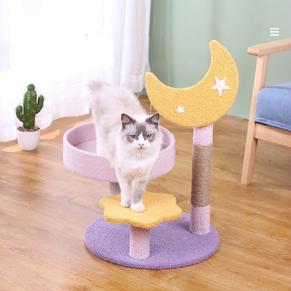 Katzen Baum, Katzenkratzbaum mit Drei Ebenen, Strapazierfähigem Sisal & Flauschigem Katzenbett für Spiel und Entspannung – Bild 4