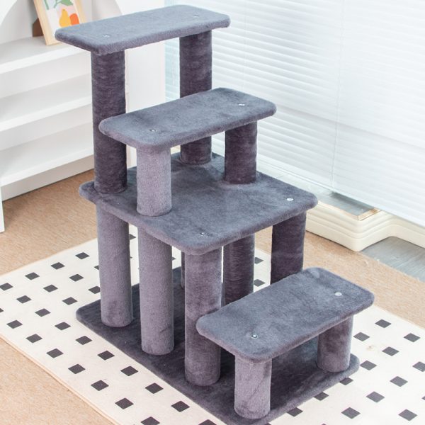 Katzenbaum für große Katzen, grau Plüschstoff Katzenkratzbaum mit Treppenstufen, Stabil & gemütlich, 63x38x73 cm – Bild 2