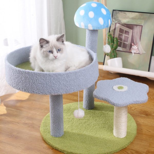Katzen Baum, stilvolles Pilz-Design Katzenkratzbaum mit gemütlichem Katzenbett & Sisal-Kratzsäulen, zum Kratzen und Schlafen – Bild 2