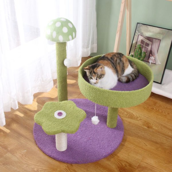 Katzen Baum, stilvolles Pilz-Design Katzenkratzbaum mit gemütlichem Katzenbett & Sisal-Kratzsäulen, zum Kratzen und Schlafen – Bild 3
