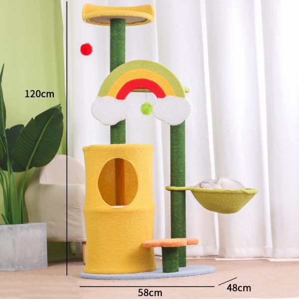 Katzenbaum für große Katzen, Regenbogen Katzen-Kletterbaum mit doppeltem Katzenloch & Katzenball, ideal für Mehrkatzenhaushalte – Bild 2