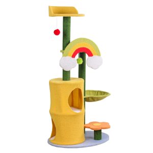 Katzenbaum für große Katzen, Regenbogen Katzen-Kletterbaum mit doppeltem Katzenloch & Katzenball, ideal für Mehrkatzenhaushalte