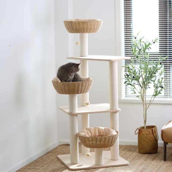 Katzenbaum für große Katzen, Katzenbett flechten, Stoffmaterial Kratzbäume, Katzenhöhlen & Spielplätze für mehrere Katzen – Bild 3