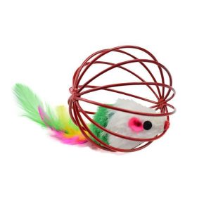 Katzen Spielzeug, 5er Set, Hohlkugeln mit Plüschmaus im Inneren, Durchmesser 6cm, bunte Farben zufällig, interaktiver Spielspaß für Katzen