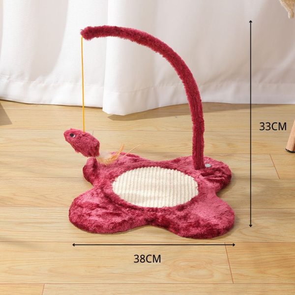 Spielzeug Katze, Rot, Katzenangel mit hängender Maus, Blumenförmiger Sockel, Kratzbereich aus SIsal für Spielvergnügen – Bild 2
