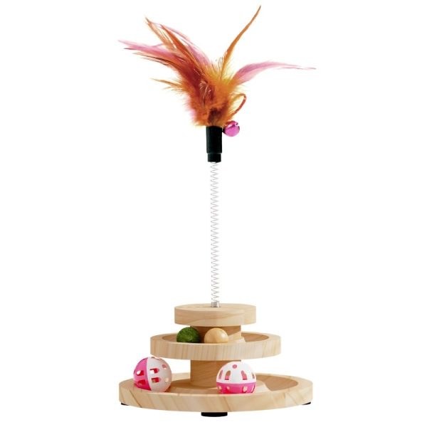 Katze Spielzeug, Kugelbahn für Katzen mit Katzenangel, Holzspielzeug zur Selbstunterhaltung, 30 cm hoch