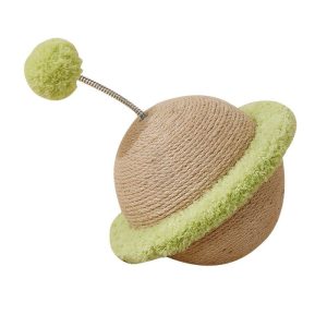 Katzen Spielzeug, UFO-Design, interaktives Kratzspielzeug aus Sisal, inklusive Plüschball in vier Farben erhältlich