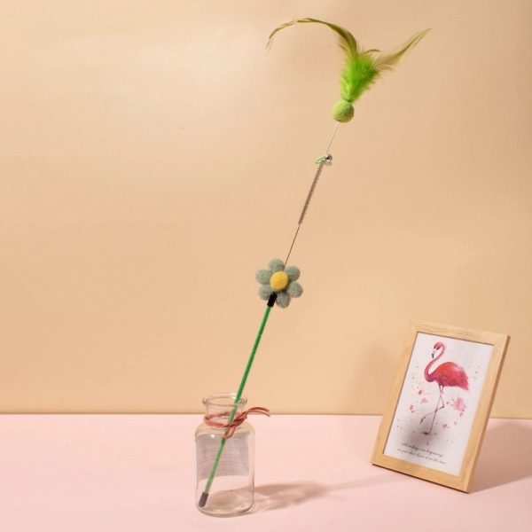 Katze Spielzeug, Katzenangel mit Plüschball, Federn & Blumen-Deko, robust & langlebig, Blumen in Pink, Stabfarbe zufällig, 60cm lange (1 Stück) – Bild 5