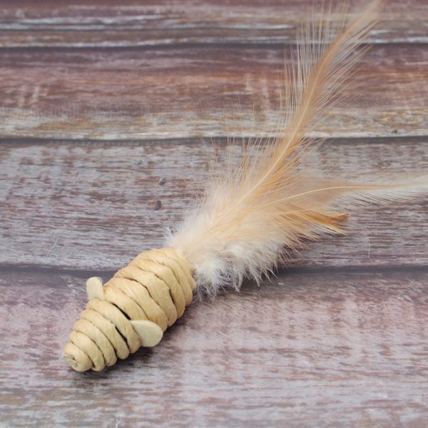 Katzen Spielzeug, Katzenspielzeug Maus mit Glöckchen, aus Papierband und Feder, Verfügbar in Braun und Weiß – Bild 3