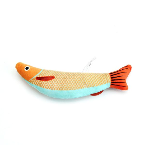Katzen Spielzeug, Lustiges Spielzeug aus Plüsch mit Katzenminze und Geräuschfunktion, Cartoon Fisch-Design, erhältlich in Orange, Gelb und Grün – Bild 4