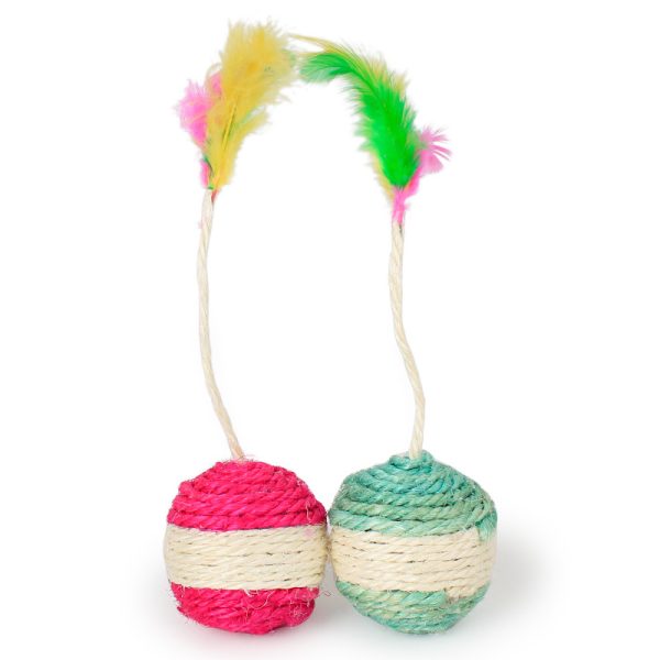 Katze Spielzeug, Bunte Katzenball mit Federn, 10 Stück im Set, 6,5 cm Durchmesser, Farbauswahl zufällig – Bild 2
