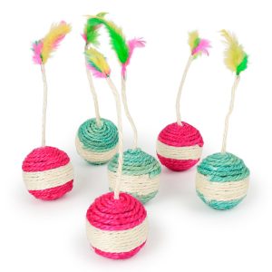 Katze Spielzeug, Bunte Katzenball mit Federn, 10 Stück im Set, 6,5 cm Durchmesser, Farbauswahl zufällig