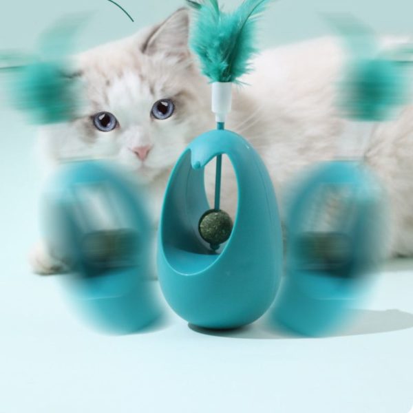 Katzen Spielzeug, Wackelspielzeug mit Federn und Katzenminze-Kugel, Spaß und Entspannung für Katzen in Gelb, Blau und Rosa – Bild 6