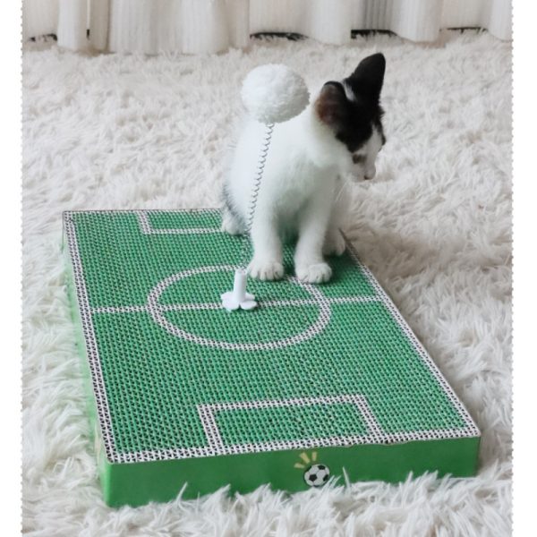 Kratzbrett Katze, Fußballplatz Katzenkratzbrett mit Selbstspielball, langlebig, Umweltfreundlich, für Spiel und Entspannung – Bild 6