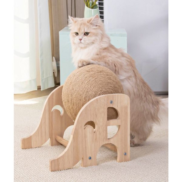 Kratzbrett für Katzen, Naturholz bezaubernd Elefanten-Design, mit Sisal-Katzenkratzball, strapazierfähig & Schützt Möbel – Bild 3