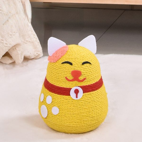 Kratzbrett Katze, Cartoon-Katze Sisal Kratzspielzeug für Katzen, Schütz Möbel & Katzenkrallen, Gelb, Rot und Weiß, 19x19x26 cm – Bild 2