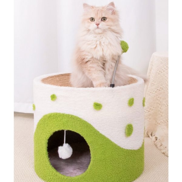 Kratztonne, Sisal Kratzbrett & Katzenhöhle mit Frühlings-Katzenangel und Fellball, Grün, Gelb und Pink, Katzen bis 12,5 kg – Bild 6