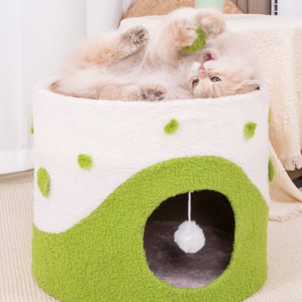 Kratztonne, Sisal Kratzbrett & Katzenhöhle mit Frühlings-Katzenangel und Fellball, Grün, Gelb und Pink, Katzen bis 12,5 kg – Bild 5