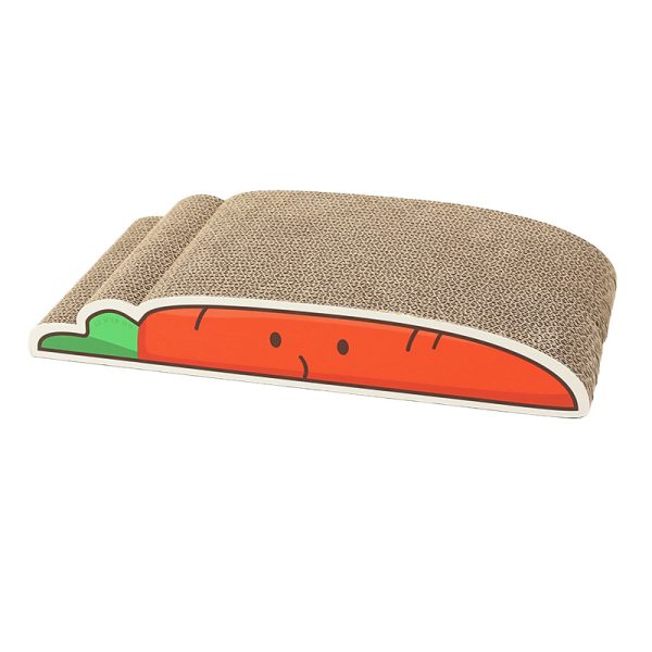 Kratzbrett Katze, Wellpappe-Kratzbrett für Katzen mit Karotten-, Bananen- & Lauchmotiven, für verspielte und schlafen – Bild 3