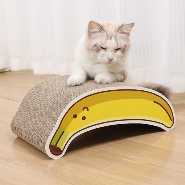 Kratzbrett Katze, Wellpappe-Kratzbrett für Katzen mit Karotten-, Bananen- & Lauchmotiven, für verspielte und schlafen – Bild 6