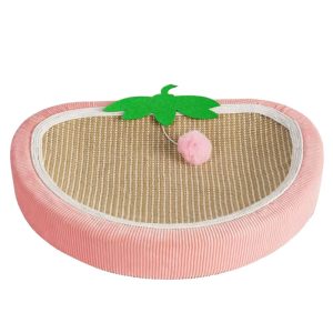 Kratzbrett Katze, Erdbeer-Sisalmatte Katzenbett mit Plüschbällen, Gebogenes Design, einen komfortablen Ort zum Kratzen & Ruhen