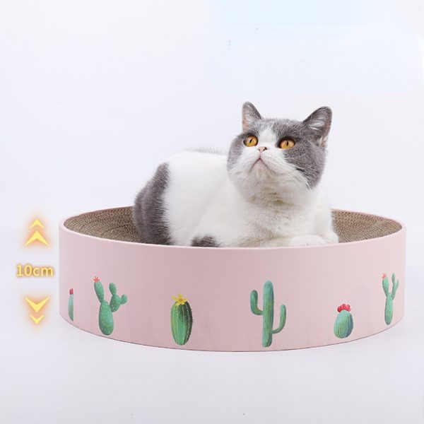 Katzenbett, Kaktusmuster kratzbrett katze in Grün & Rosa aus Wellpappen, für Katzen bis 10 kg,  zum Kratzen und Entspannen – Bild 4