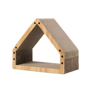 Kratzbrett Katze, Stabile Wellpappe Kratzbrett mit Schlafgelegenheit, Dehnen & entspannen für Katzen bis 15 kg, 50x30x42 cm