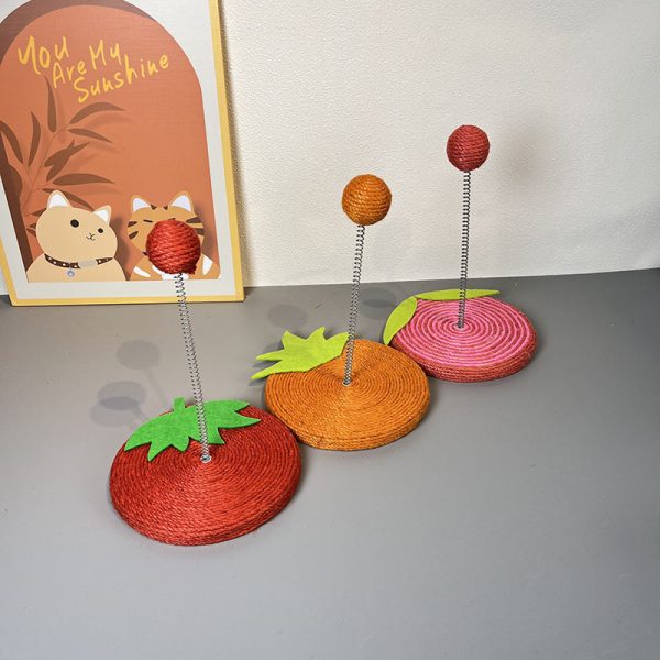 Kratzbrett für Katzen, süßem Obstmotiv Katzenkratzbrett aus robustem Sisal mit Spring Katzenball, für Spiel & Krallenpflege – Bild 5