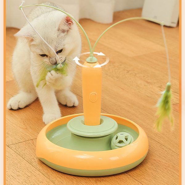 Katzenspielzeug Elektrisch, Karottenform Rotierenden Federn Katzenangel, Zwei Farben, verkaufen Ersatzfedern in Blau & Grün – Bild 6