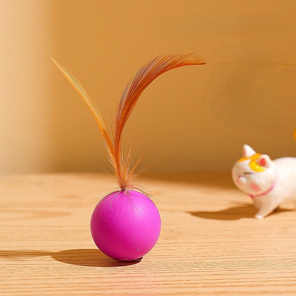 Katzen Spielzeug, Elastischen Katzenball aus Silikon mit Federn, Drei Farben eingestellt, für Spaß und Unterhaltung Ihrer Katze – Bild 3