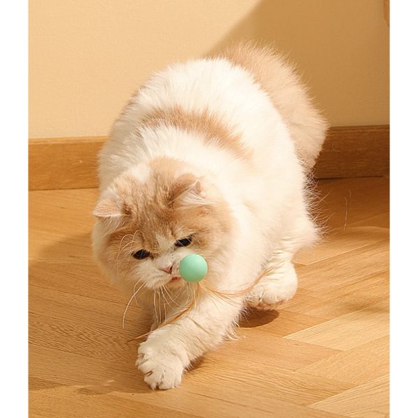 Katzen Spielzeug, Elastischen Katzenball aus Silikon mit Federn, Drei Farben eingestellt, für Spaß und Unterhaltung Ihrer Katze – Bild 7