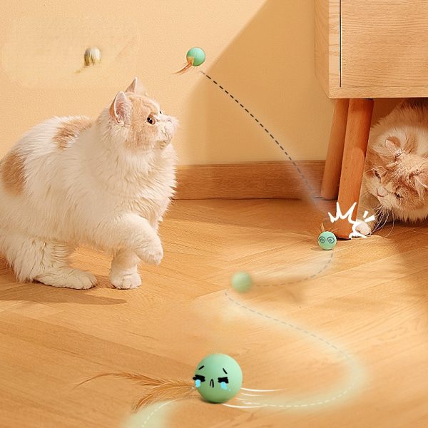 Katzen Spielzeug, Elastischen Katzenball aus Silikon mit Federn, Drei Farben eingestellt, für Spaß und Unterhaltung Ihrer Katze – Bild 8