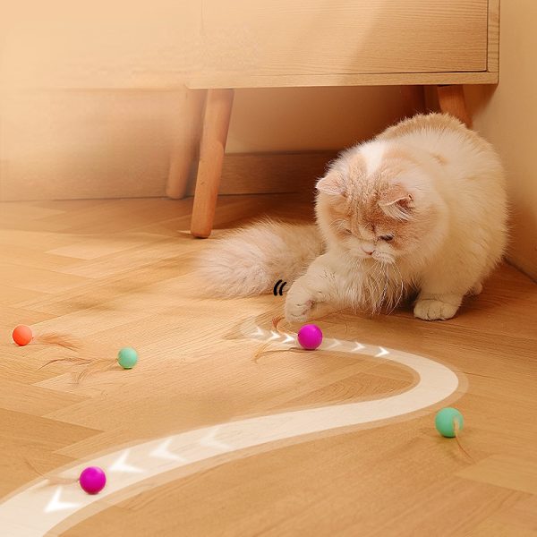 Katzen Spielzeug, Elastischen Katzenball aus Silikon mit Federn, Drei Farben eingestellt, für Spaß und Unterhaltung Ihrer Katze – Bild 9