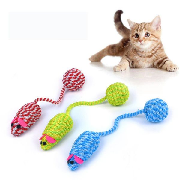Katze Spielzeug, Geflochtene Spielzeugmaus mit Ball, Bunte Farben für aktive Katzen (1 Stück) – Bild 3